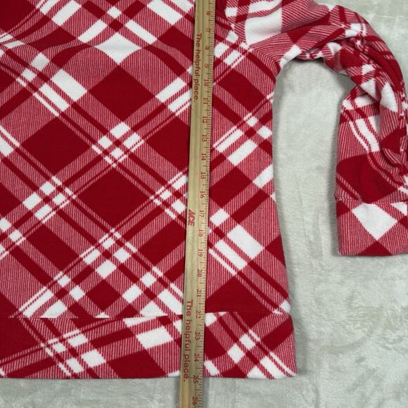 NWT Talbots Cowl Neck Sweater Red White Plaid Pullover Fleece Women's Size L - Picture 7 of 7